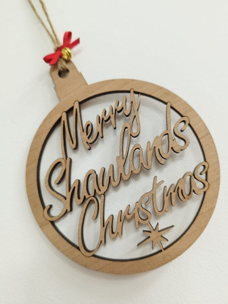 Merry Shawlands Christmas wooden bauble