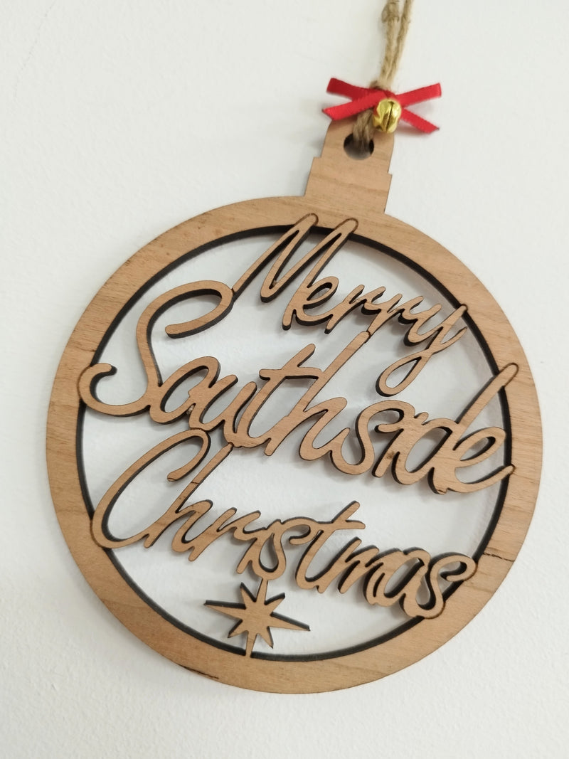 Merry Southside Christmas wooden bauble