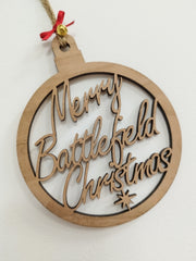 Merry Battlefield Christmas wooden bauble