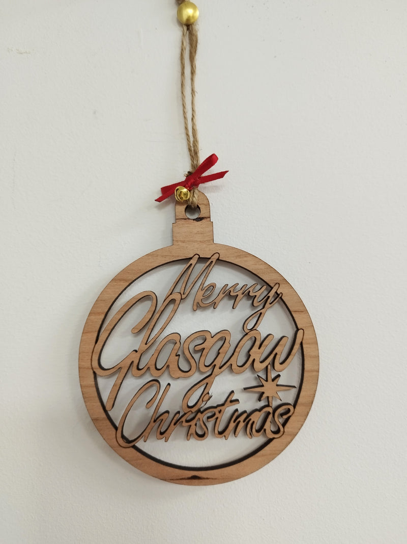 Merry Glasgow Christmas wooden bauble