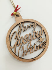Merry Glasgow Christmas wooden bauble