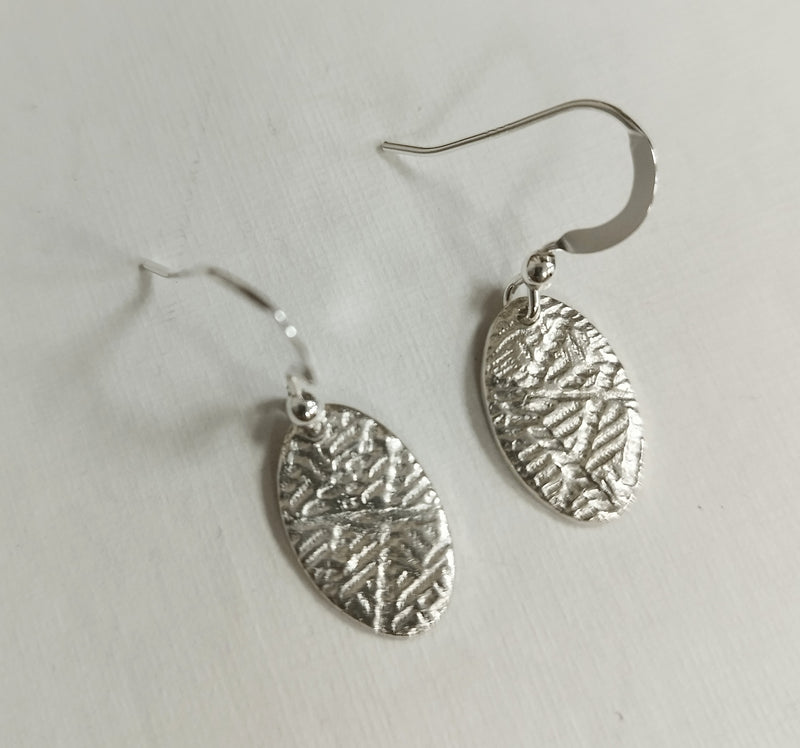 Fine silver textured oval earrings