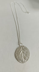 Fine silver lemon balm leaf imprinted necklace