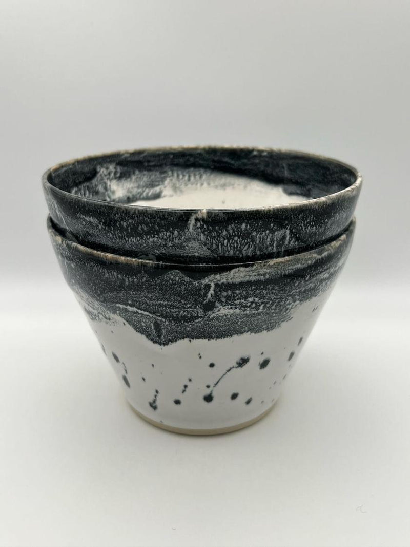 Ceramic bowl - charcoal grey & white glaze