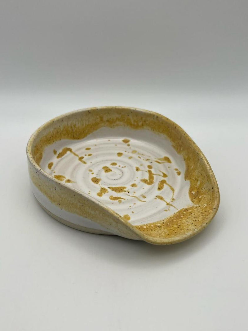 Ceramic spoon rest - yellow speckle glaze