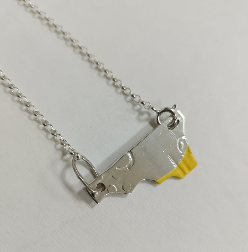 Sterling silver and yellow rubber dip textured necklace