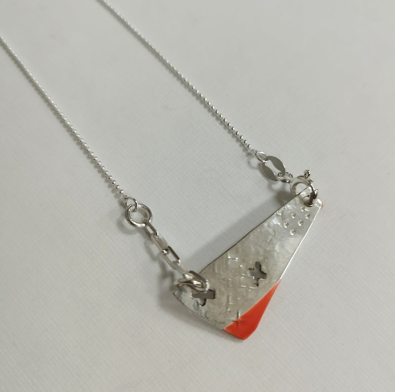 Sterling silver and orange rubber dipped textured necklace