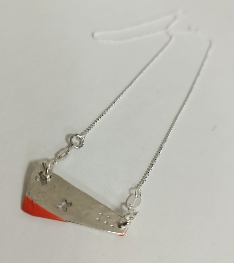 Sterling silver and orange rubber dipped textured necklace