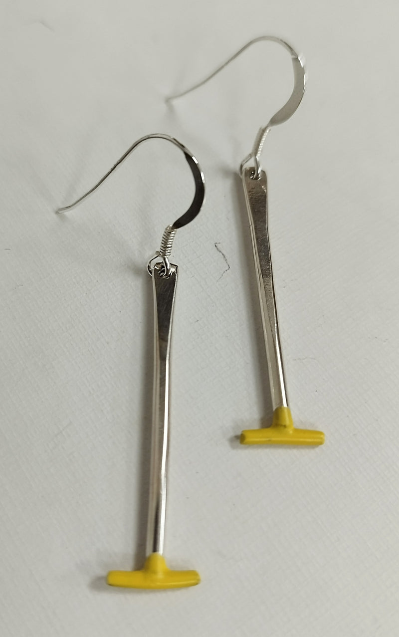 Sterling silver & yellow rubber dipped bar end drop earrings