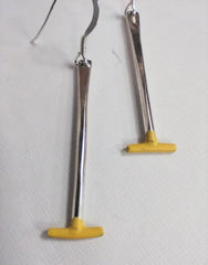 Sterling silver & yellow rubber dipped bar end drop earrings