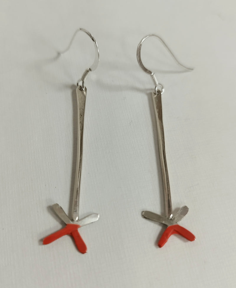 Sterling silver & orange rubber dipped cross end drop earrings