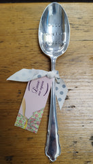 'Good morning gorgeous' - hand stamped vintage cereal spoon