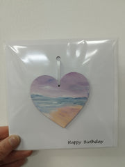 Happy birthday hand painted heart keepsake card