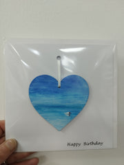 Happy birthday hand painted heart keepsake card