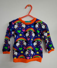 Long sleeved baby t-shirt - puffins, rainbows & hearts print (6-12 months)
