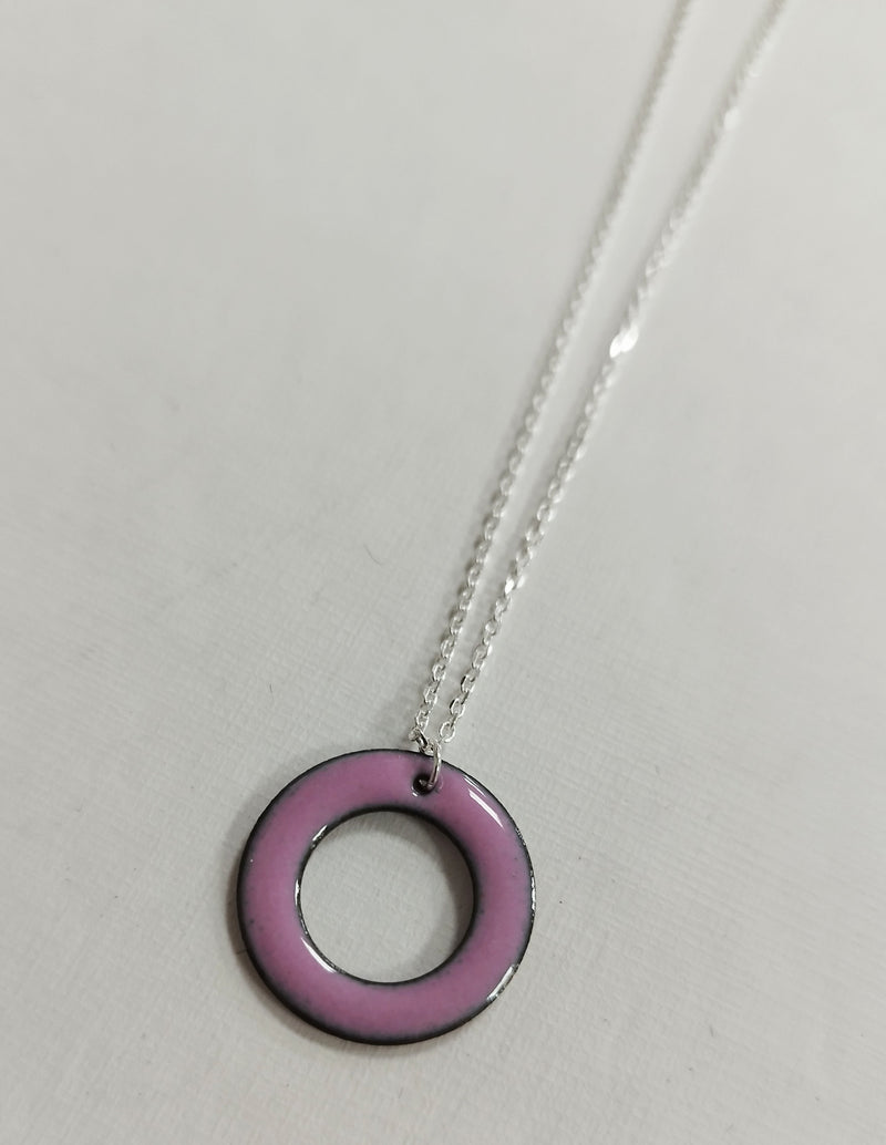 Enamelled pink ring necklace
