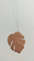 Large Monstera leaf hammered copper pendant