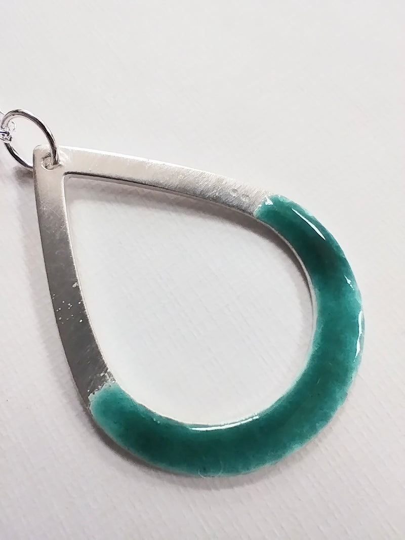 Sterling silver and enamel teardrop hoop necklace