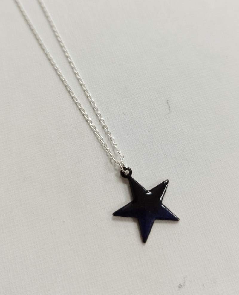 Enamelled black & blue ombre mini star necklace