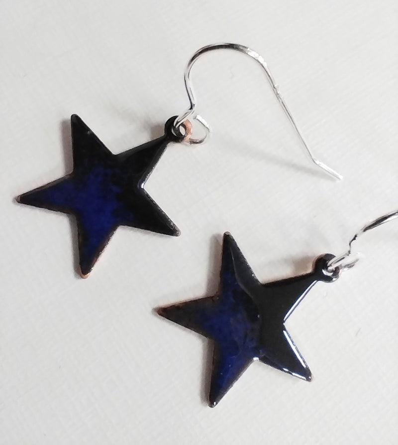 Enamelled black & blue ombre star earrings