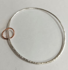 Sterling silver extra large hammered bangle with copper runner