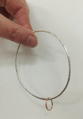 Sterling silver extra large hammered bangle with copper runner