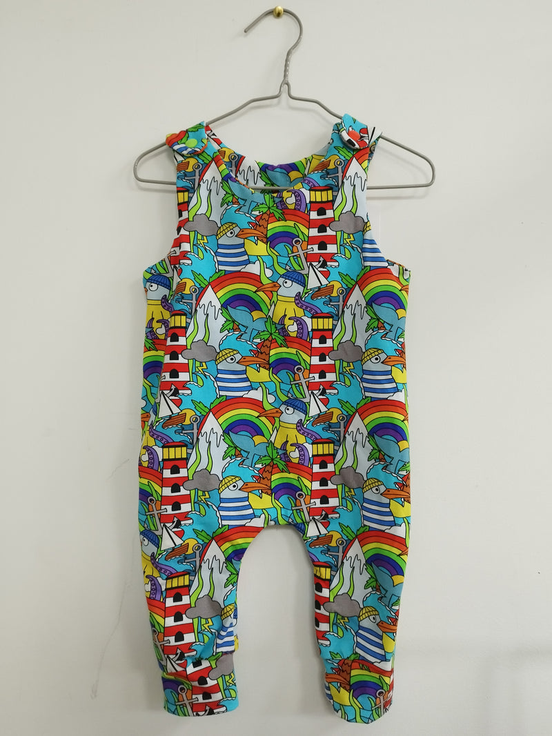 Romper suit - bright seagulls in hats, lighthouses & rainbows print (6-12 months or 12-18 months)