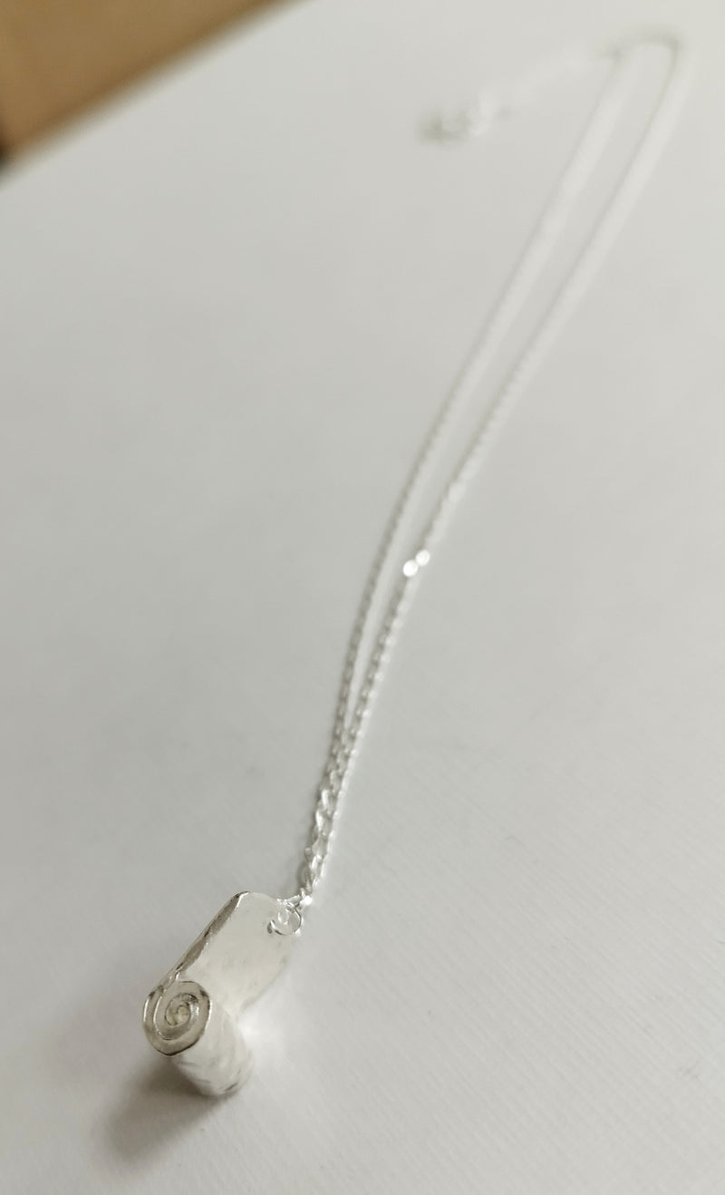 Silver textured scroll necklace