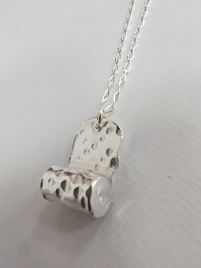 Silver textured scroll necklace