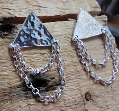 Sterling Silver triangle studs with draped chains