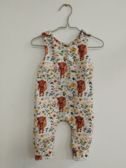Romper suit - Highland cows with peach & yellow flowers print (6-12 months)