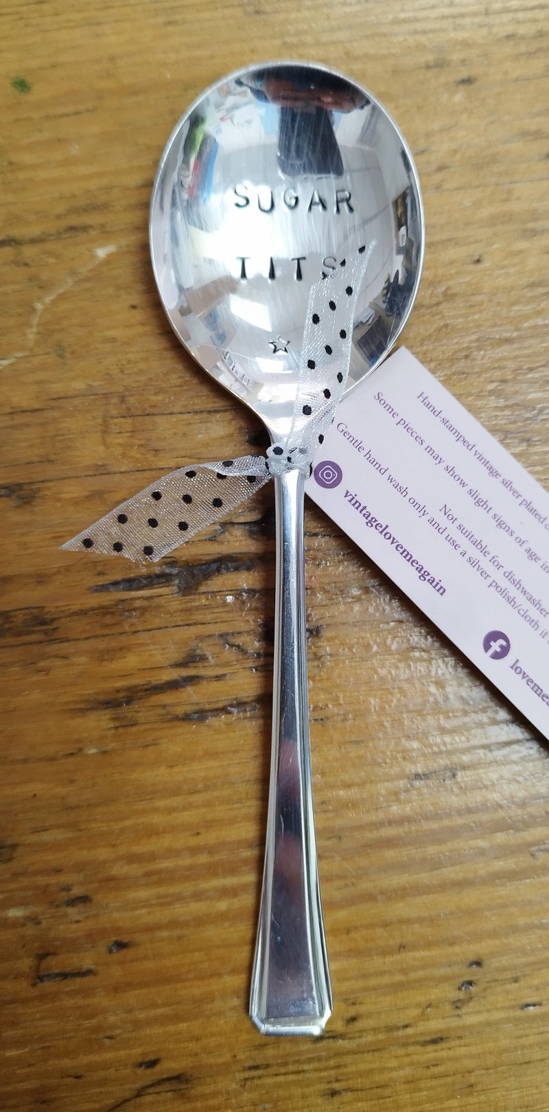 'Sugar t*ts' - hand stamped vintage spoon