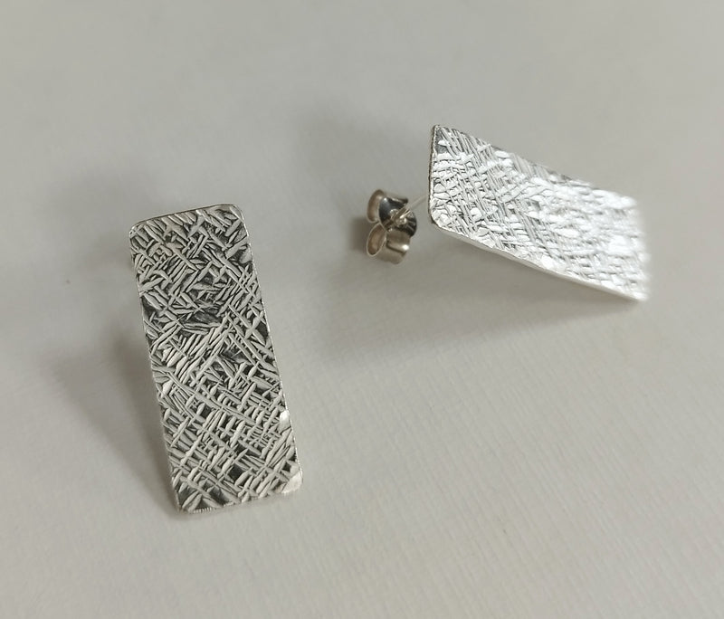 Sterling silver textured rectangle studs