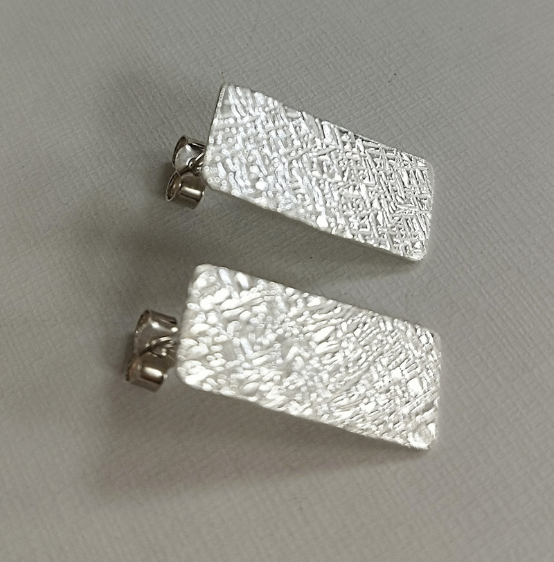 Sterling silver textured rectangle studs