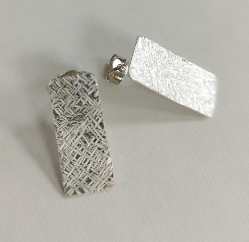 Sterling silver textured rectangle studs