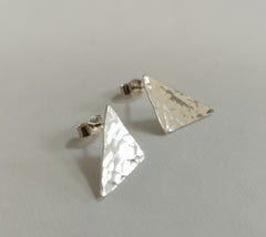 Sterling silver hammered triangle studs