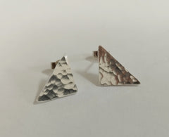 Sterling silver hammered triangle studs