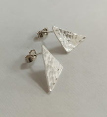 Sterling silver hammered triangle studs