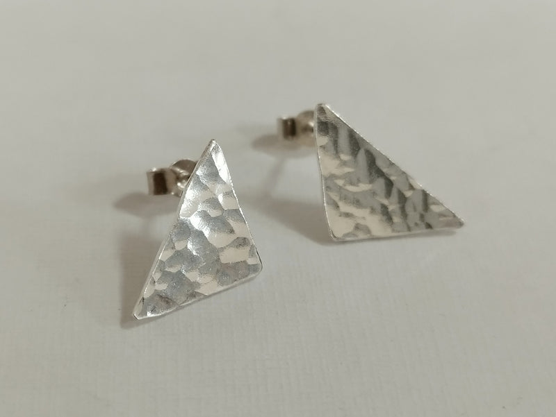 Sterling silver hammered triangle studs