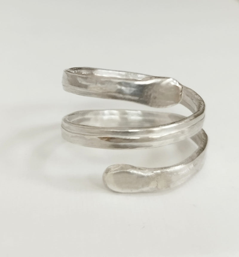 Sterling silver ridged snake wrap ring