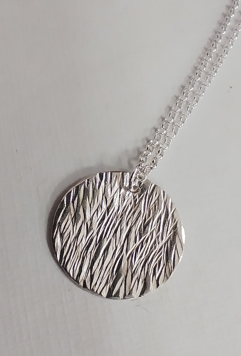 Sterling Silver textured circle necklace