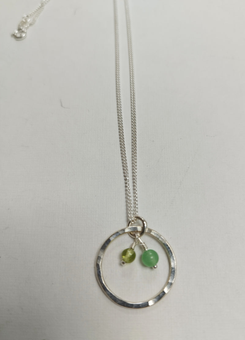 Sterling silver hoop necklace with Peridot & Aventurine