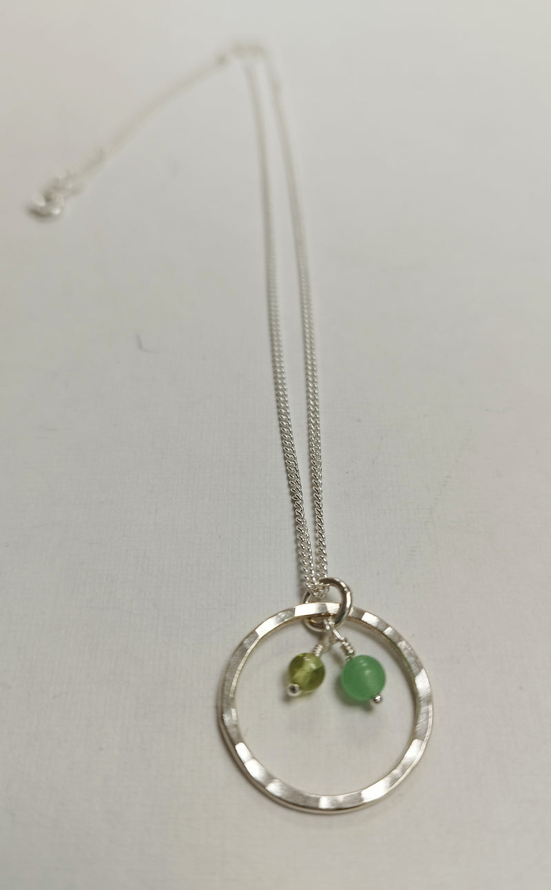 Sterling silver hoop necklace with Peridot & Aventurine