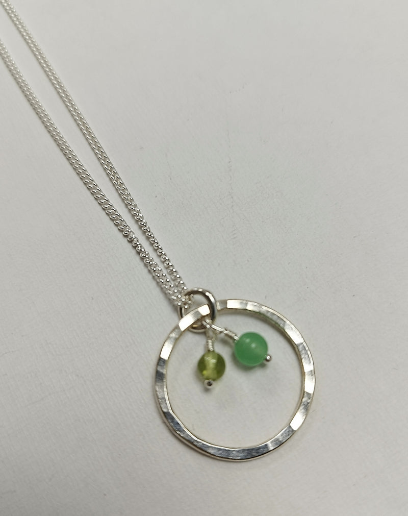 Sterling silver hoop necklace with Peridot & Aventurine