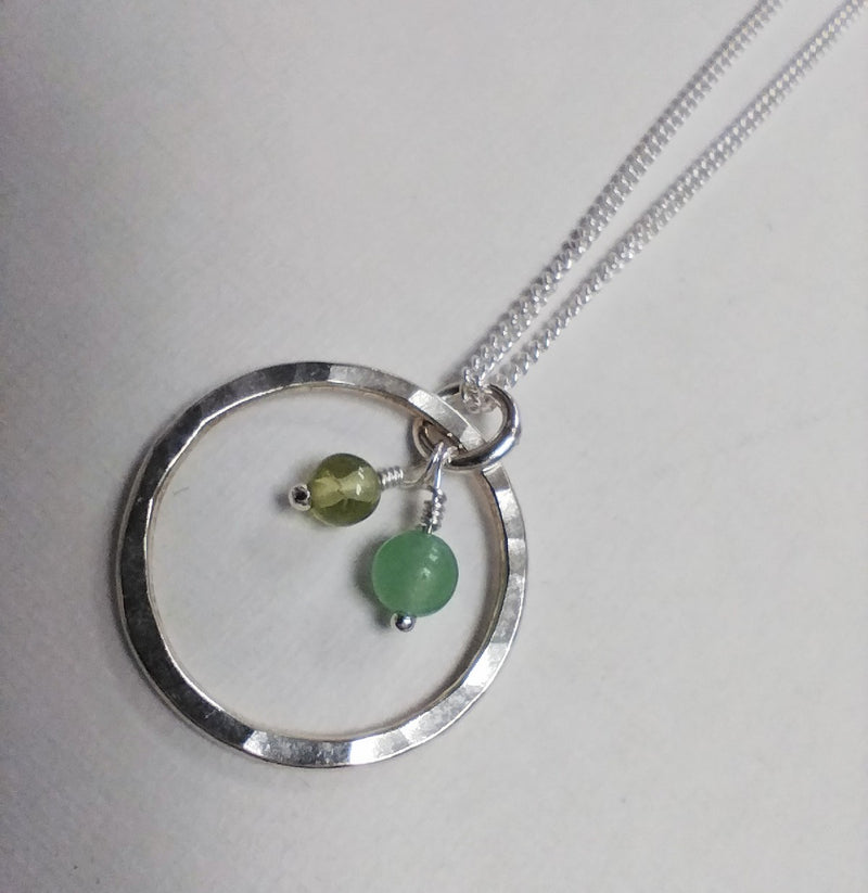 Sterling silver hoop necklace with Peridot & Aventurine