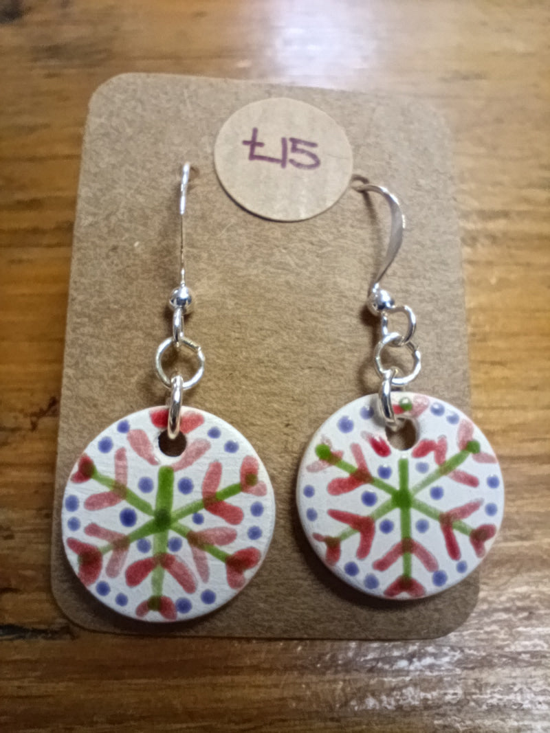 Ceramic snowflake drop earrings