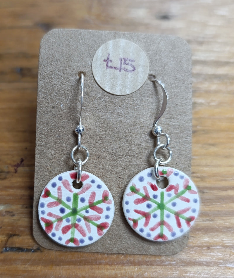 Ceramic snowflake drop earrings