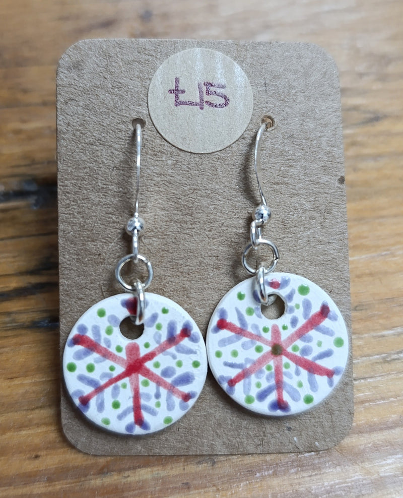 Ceramic snowflake drop earrings