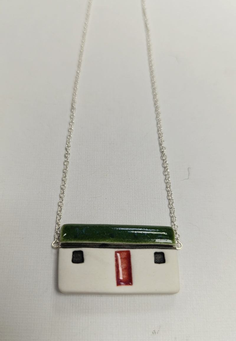 Scottish bothy ceramic pendant  - green roof and red door