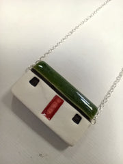 Scottish bothy ceramic pendant  - green roof and red door